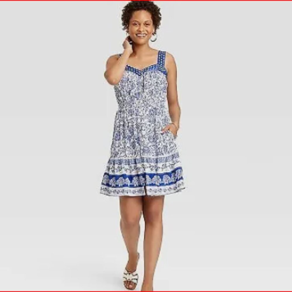 Knox Rose Wide Strap Summer Sleeveless A-Line Pockets Dress NEW size L